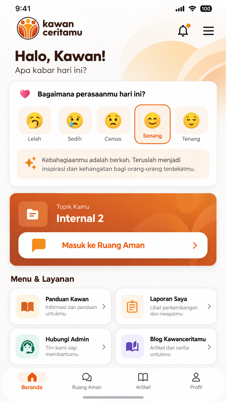 Mockup Beranda Aplikasi Kawan Ceritamu